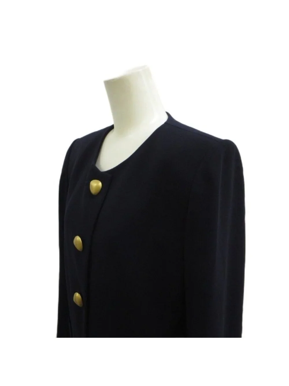 Saint Laurent Color Jacket Top Wool 34 Navy Gold Button Vintage Round Neck Long - Picture 4 of 7